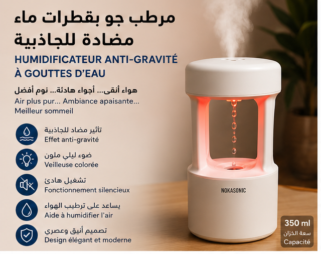 Humidificateur anti-gravité à gouttes d’eau
