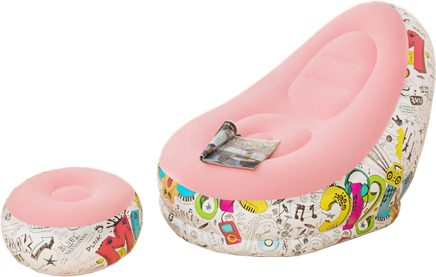 Fauteuil Gonflable Rose avec Pouf Senyoubao