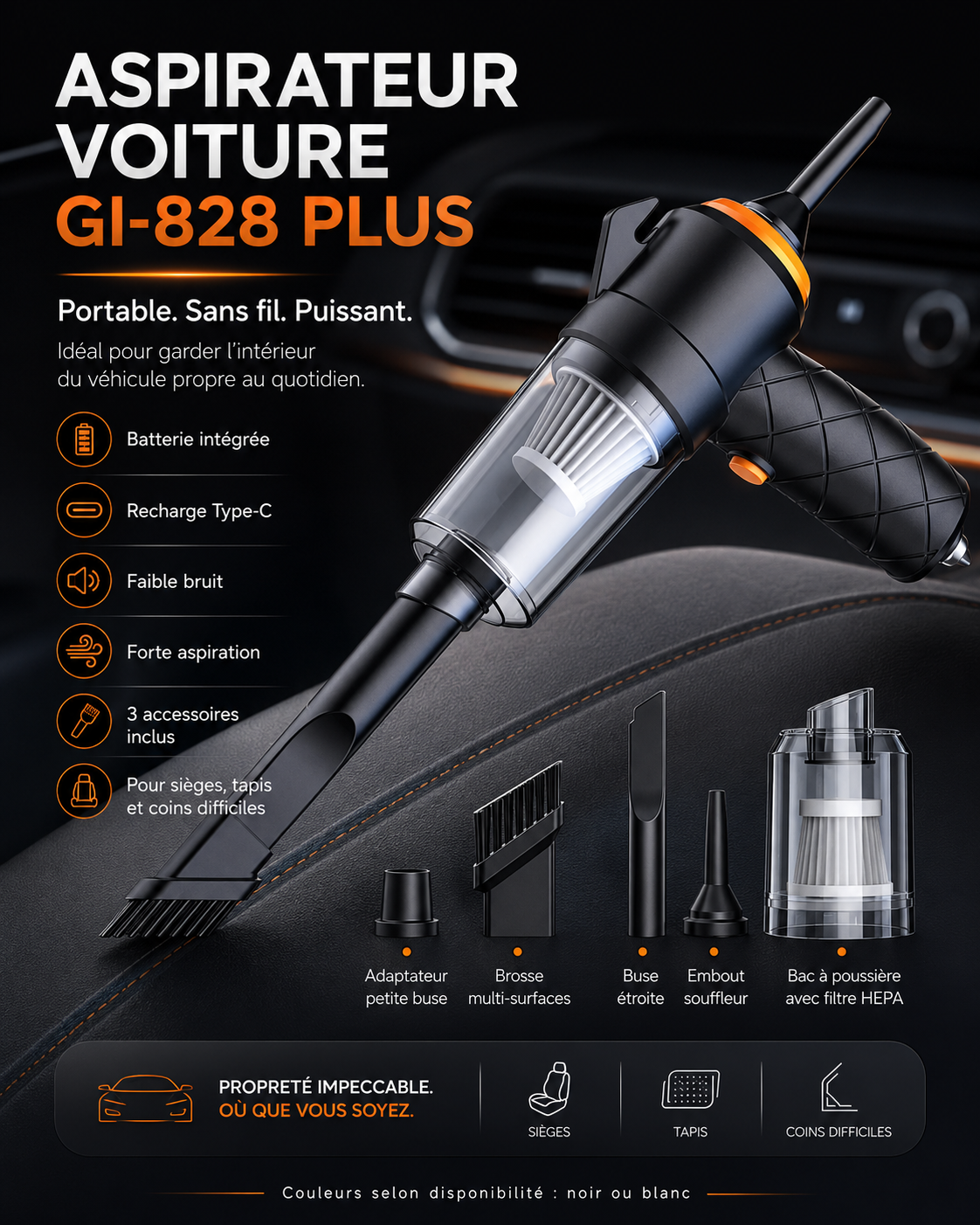 Aspirateur voiture Gi-828 Plus rechargeable Type-C